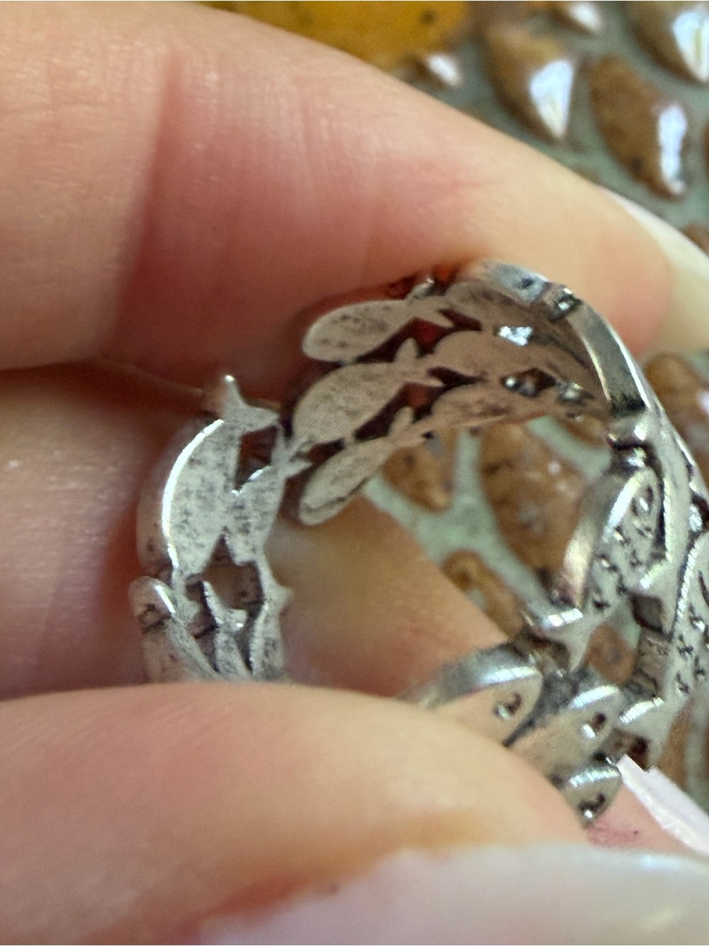 Sterling Silver Tone Fish and Chain Pattern Rings - Picture 5 of 8